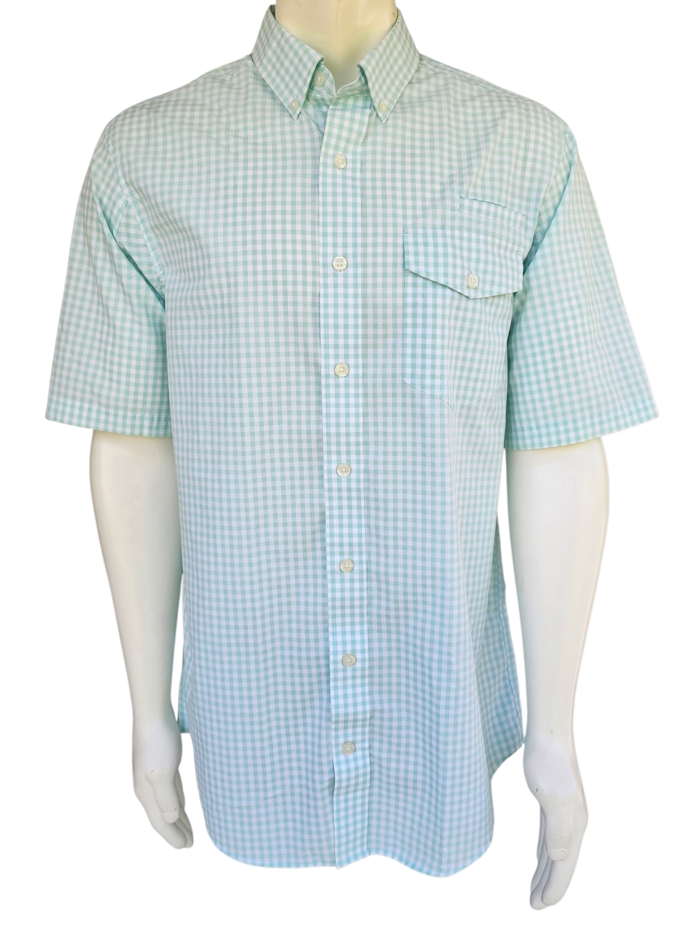 Duluth Trading Shirt Mens M Tall Green Gingham Check Button Down Cotton